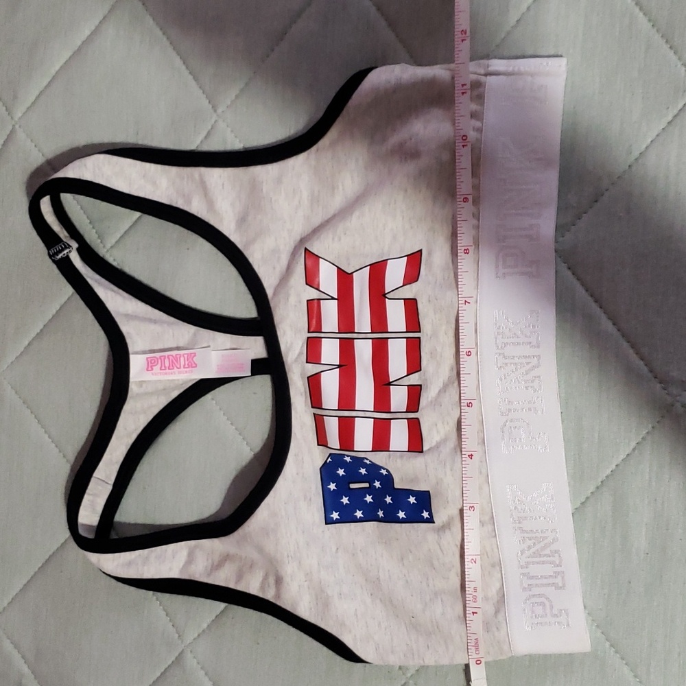 NWOT PINK Victoria's secret crop bra haut court 94%cotton racerback size S gray